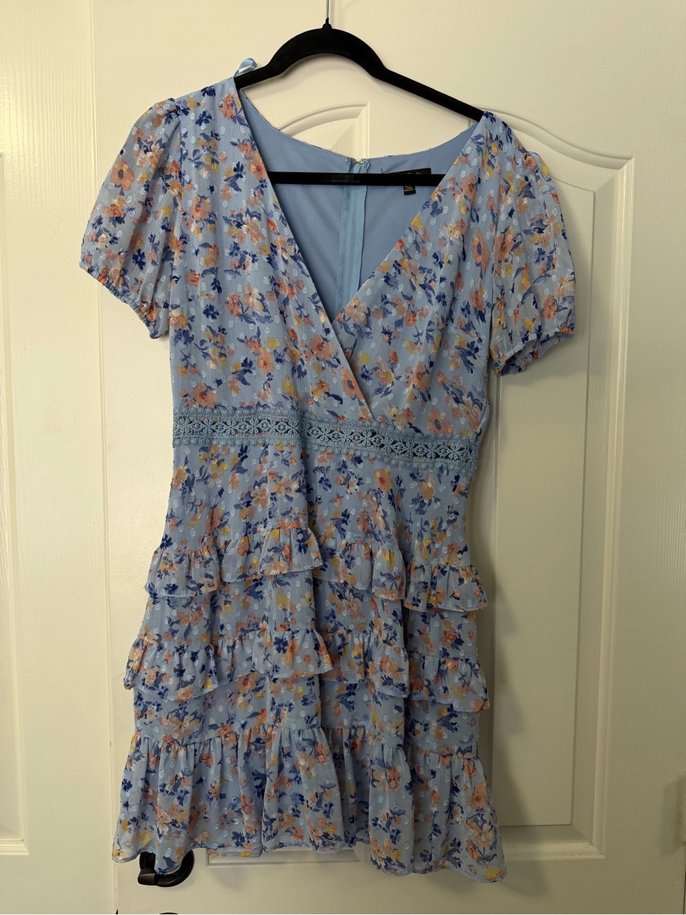Light Blue Floral Ruffle Dress